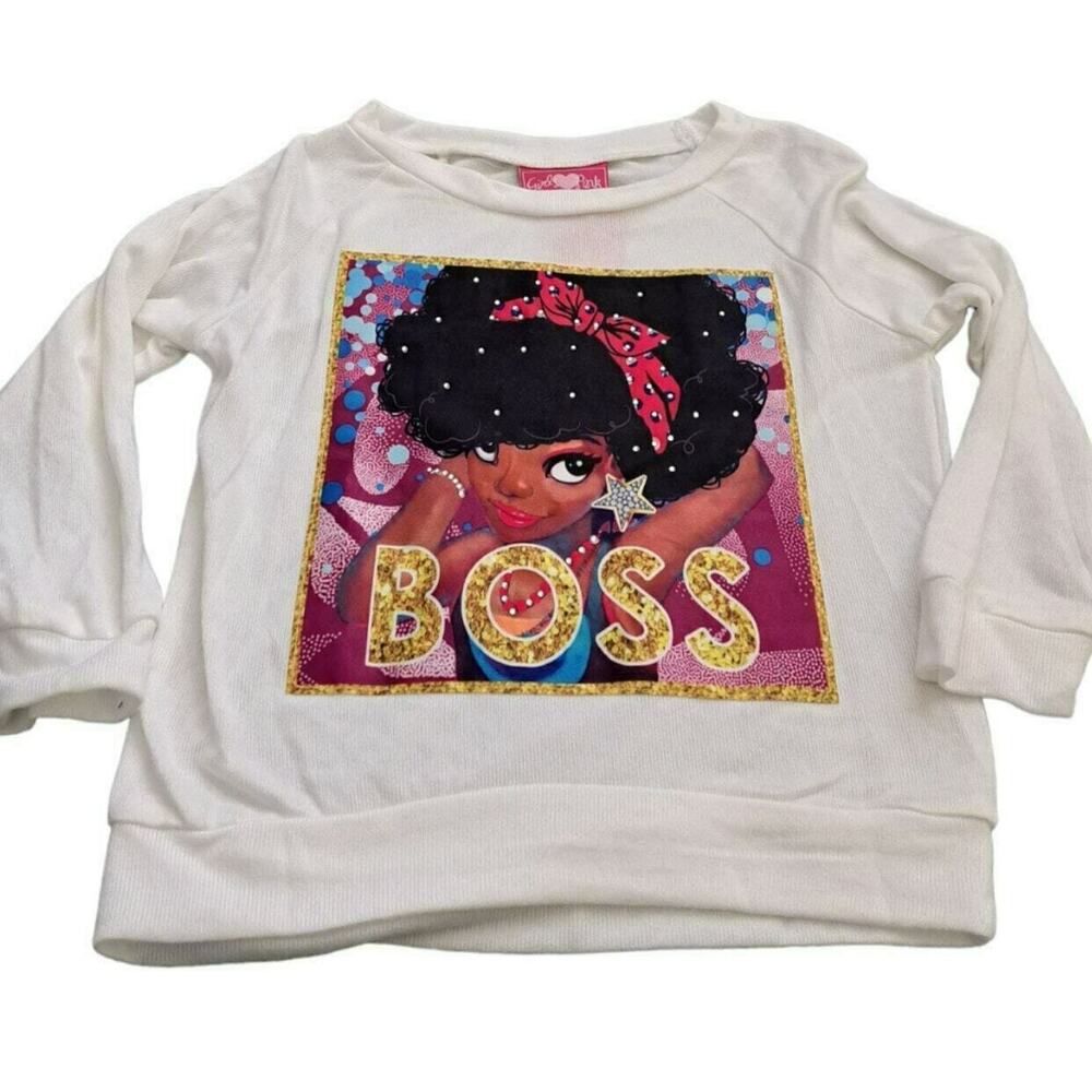 Girls Luv Pink White 'Boss' Sweatshirt & Black 'Boss' Leggings Size 4 NWT - Picture 3 of 10